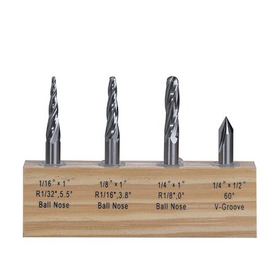 4Pc 1/4 3D Carving Bit Solid Carbide Drill Bits For Hardened Steel